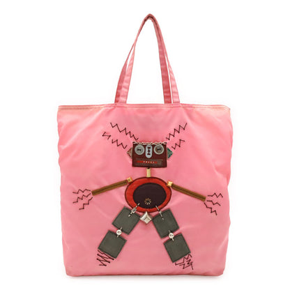 Prada Robot Triangle Logo Tote Large Shoulder Bag Nylon Pink