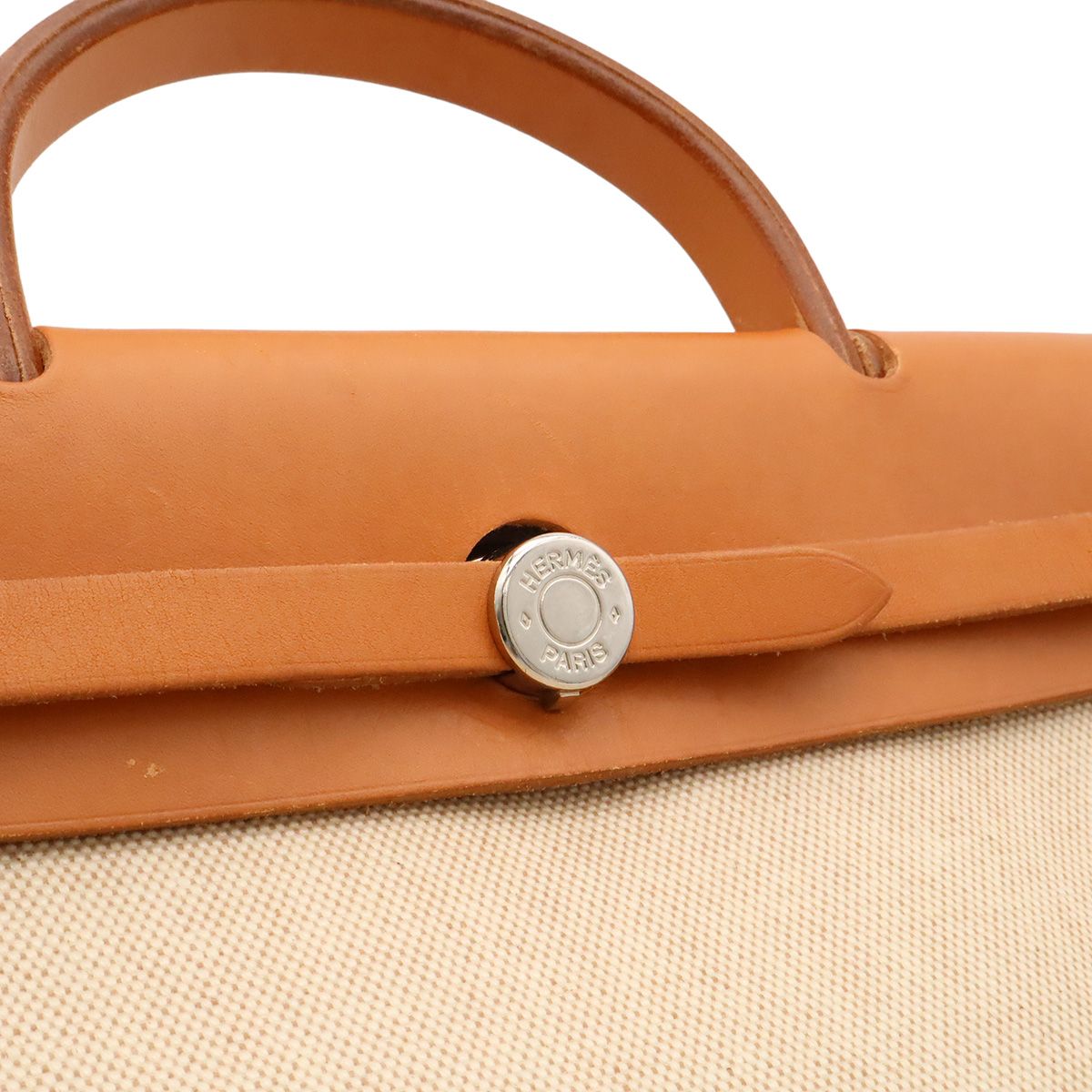 Hermes Herbag PM 2-Way Shoulder Bag Toile Ash Leather Natural Light Brown Black — view 6