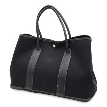 Hermes Garden Party PM Tote Shoulder Bag Toile Officier Leather Black — view 2