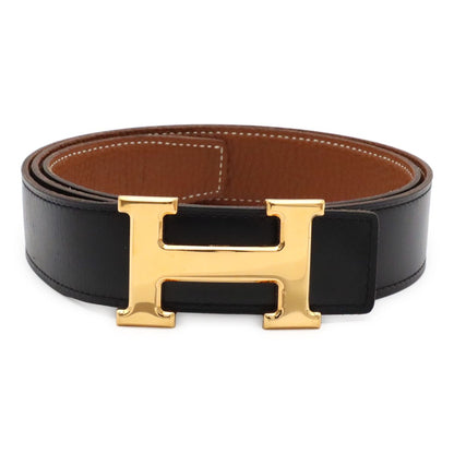 Hermes Belt Buckle Reversible Box Calf Taurillon Clemence Black Gold Brown 95