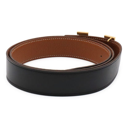 Hermes Belt Buckle Reversible Box Calf Taurillon Clemence Black Gold Brown 95 — view 2
