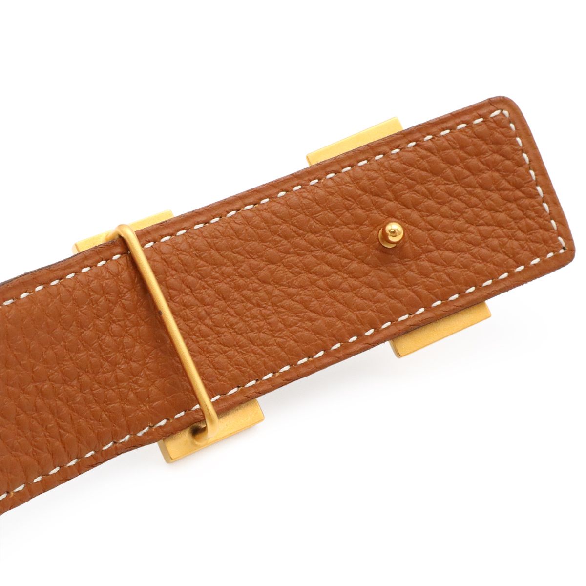 Hermes Belt Buckle Reversible Box Calf Taurillon Clemence Black Gold Brown 95 — view 4