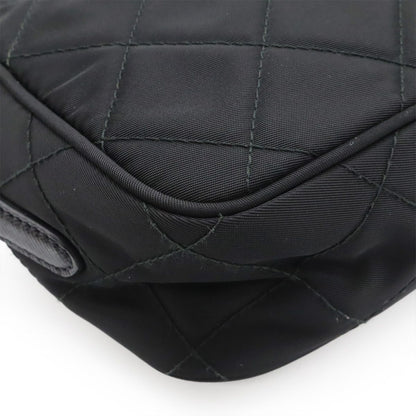Prada Triangle Logo Shoulder Bag Pochette 2-Way Clutch Quilted Nylon Leather — view 3