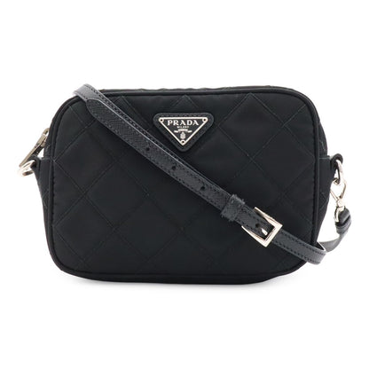 Prada Triangle Logo Shoulder Bag Pochette 2-Way Clutch Quilted Nylon Leather