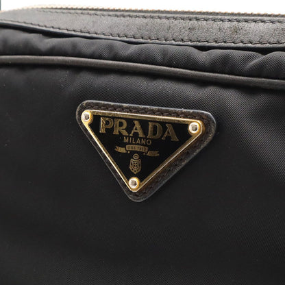 Prada Triangle Logo Shoulder Bag Pochette Crossbody Nylon Leather Nero Black — view 6