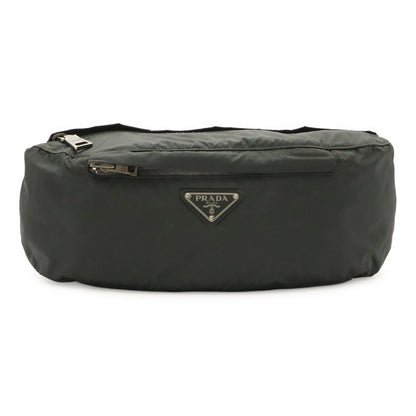 Prada Triangle Logo Belt Bag Waist Pouch Hip Nylon Gray Silver