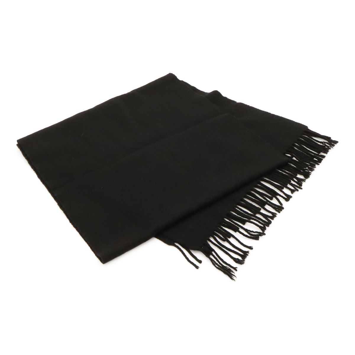 Hermes Scarf Shawl Fringe Logo Embroidery Cashmere Black — view 2
