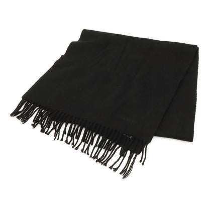 Hermes Scarf Shawl Fringe Logo Embroidery Cashmere Black