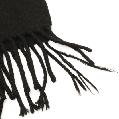 Hermes Scarf Shawl Fringe Logo Embroidery Cashmere Black — view 4
