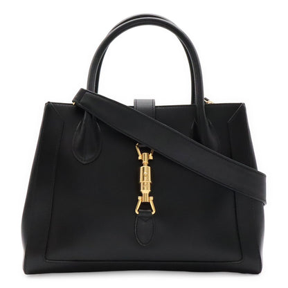 Gucci Jackie Tote 2-Way Shoulder Bag Crossbody Leather Black Gold