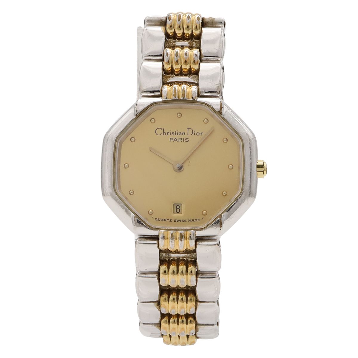 Dior Octagon Gold Dial SS Quartz Watch 48