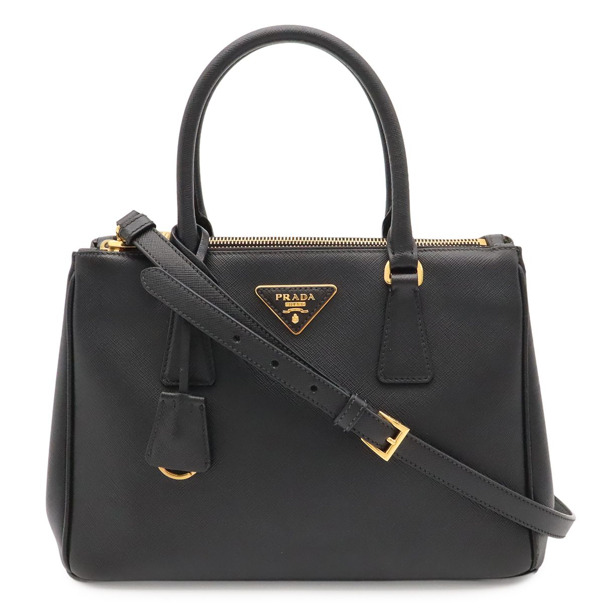 Prada Triangle Logo Galleria Midi Handbag 2-Way Shoulder Saffiano Leather Nero