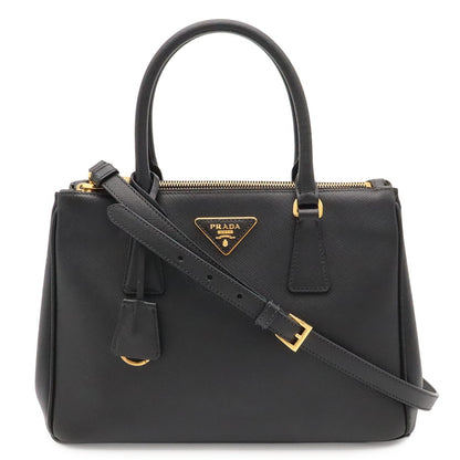 Prada Triangle Logo Galleria Midi Handbag 2-Way Shoulder Saffiano Leather Nero