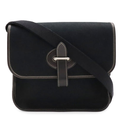 Hermes Buenaventura Mini Shoulder Bag Toile Officier Canvas Black Silver