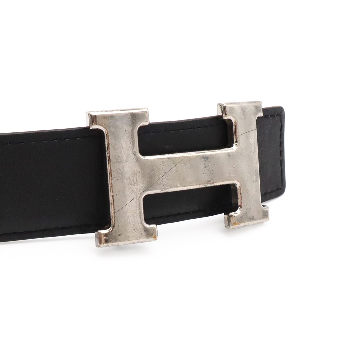 Hermes Belt Buckle Reversible Box Calf Veau Epsom Black White Silver 85 — view 3