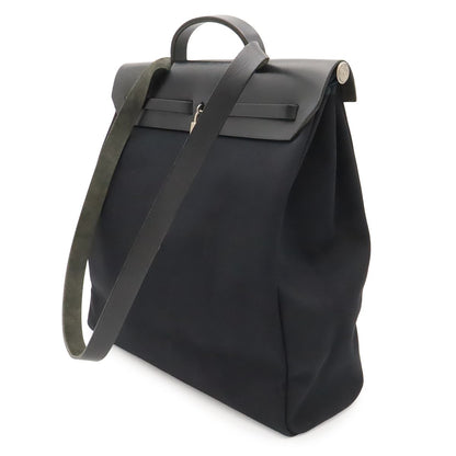 Hermes Herbag MM 2-Way Shoulder Bag Toile Officier Leather Black Silver — view 2