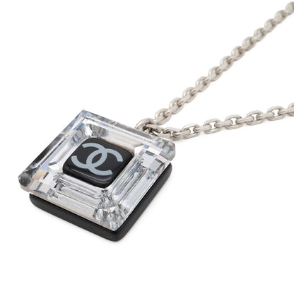 Chanel 05A CC Logo Square Cube Pendant Metal Plastic Silver Clear Black — view 3