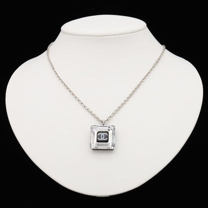Chanel 05A CC Logo Square Cube Pendant Metal Plastic Silver Clear Black — view 7