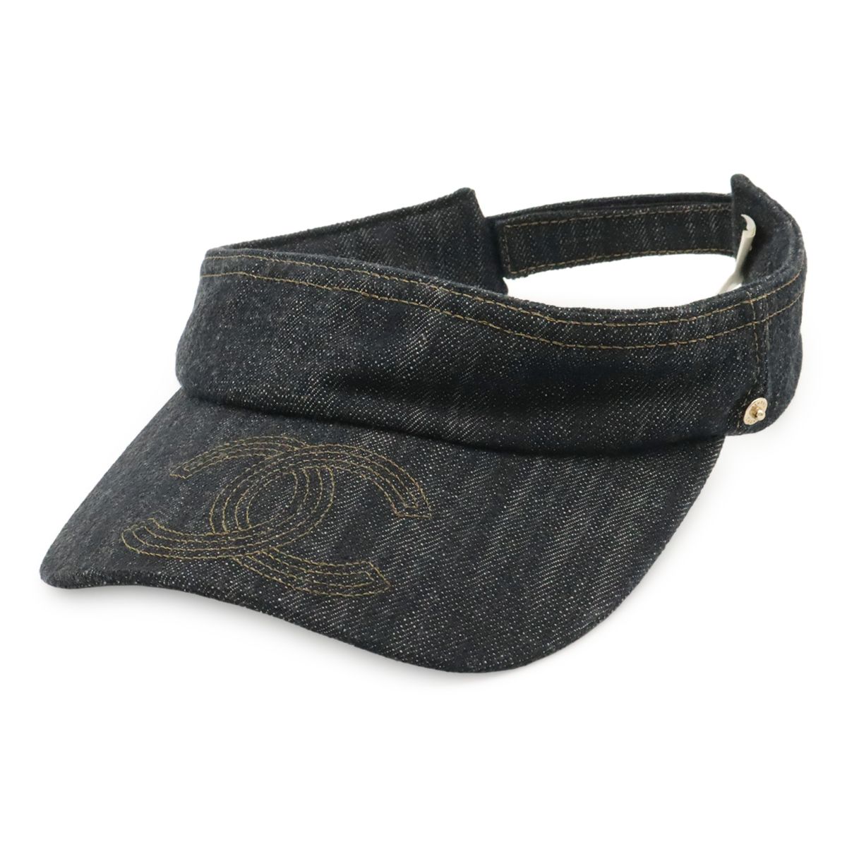 Chanel CC Logo Denim Sun Visor Hat Cotton 100% Navy