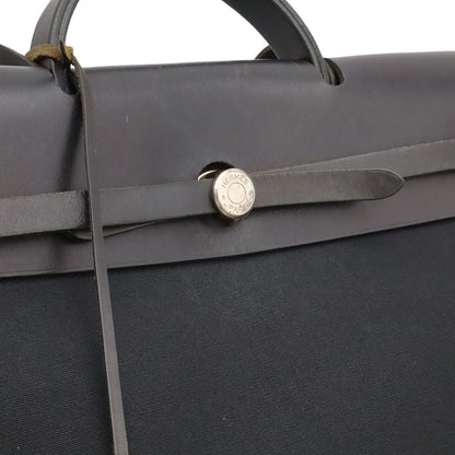Hermes Herbag MM 2-Way Shoulder Bag Toile Officier Leather Black Silver — view 7