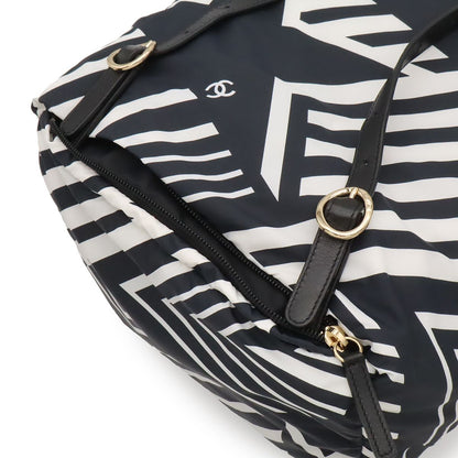 Chanel Coco Beach Backpack Chain Shoulder Bag Star Pattern Nylon Leather Black — view 8