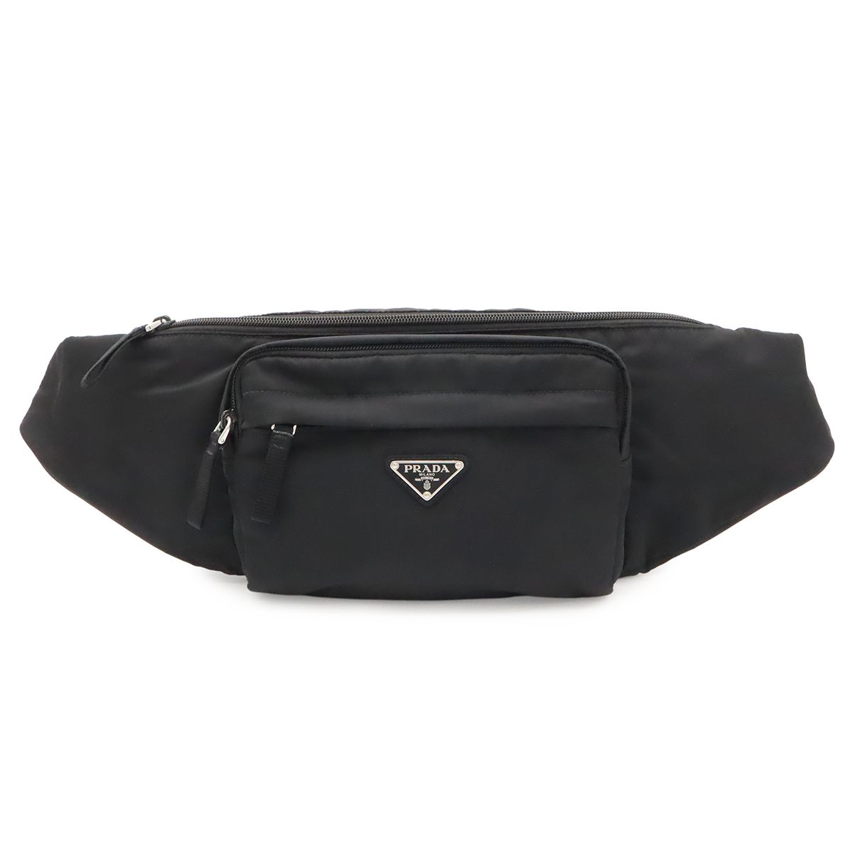 Prada Triangle Logo Waist Bag Pouch Hip Nylon Nero Black Silver