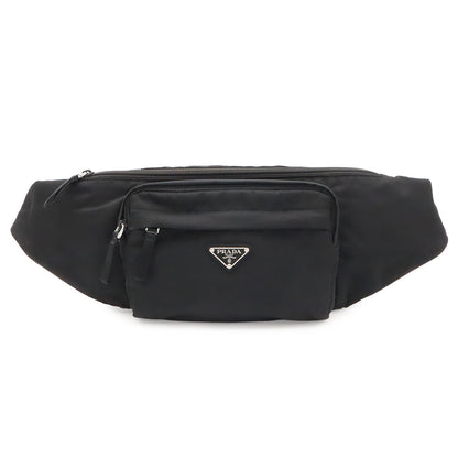 Prada Triangle Logo Waist Bag Pouch Hip Nylon Nero Black Silver