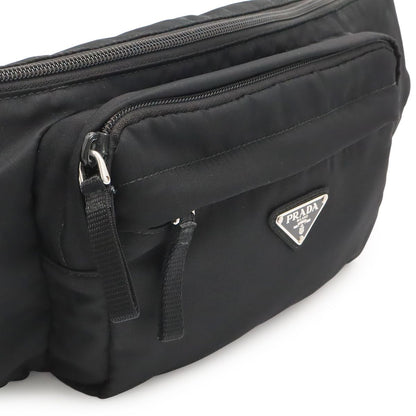 Prada Triangle Logo Waist Bag Pouch Hip Nylon Nero Black Silver — view 6