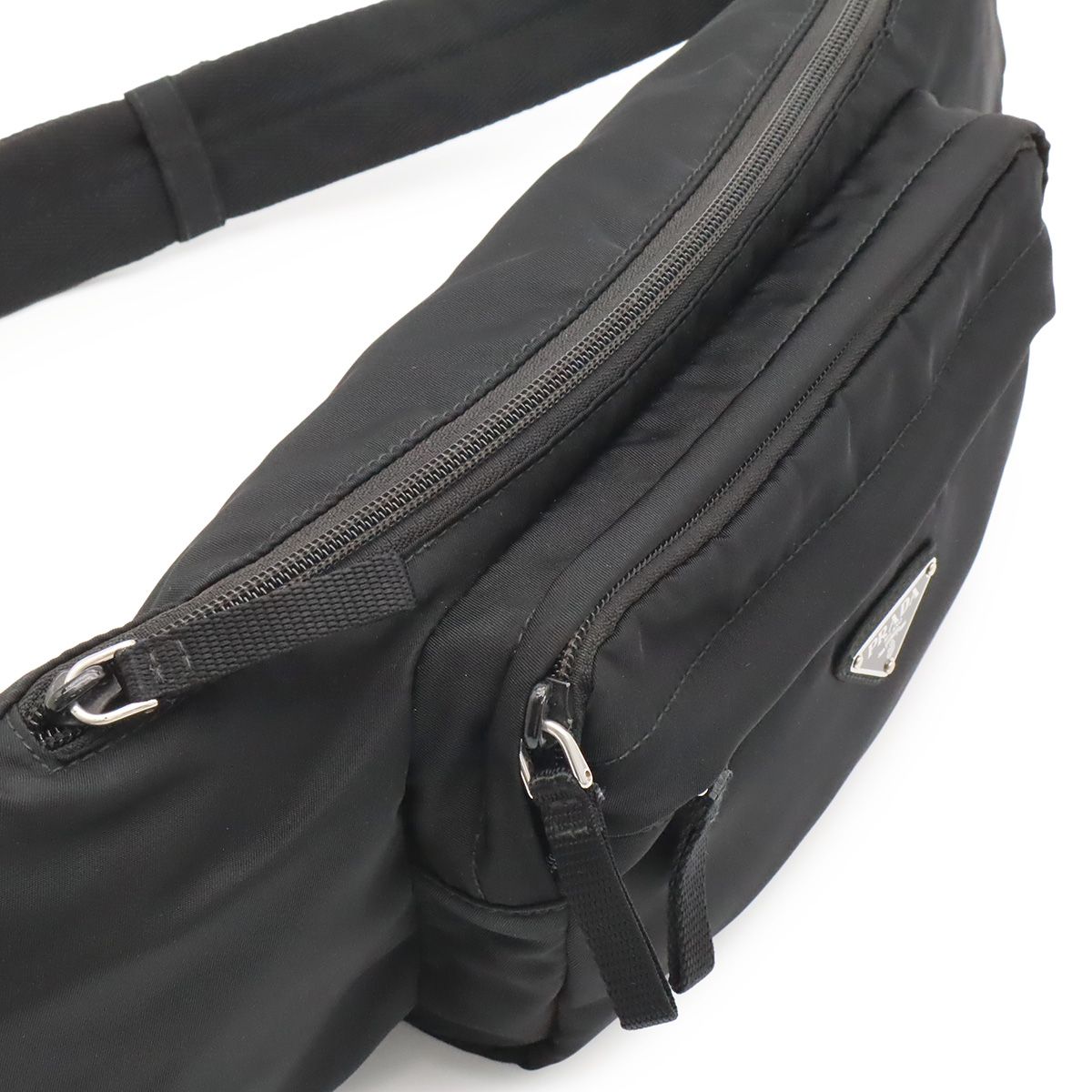 Prada Triangle Logo Waist Bag Pouch Hip Nylon Nero Black Silver — view 4