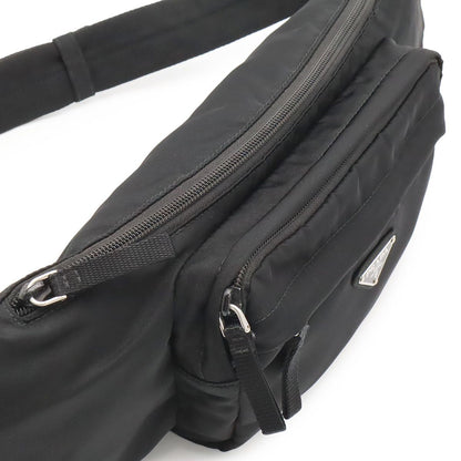 Prada Triangle Logo Waist Bag Pouch Hip Nylon Nero Black Silver — view 4