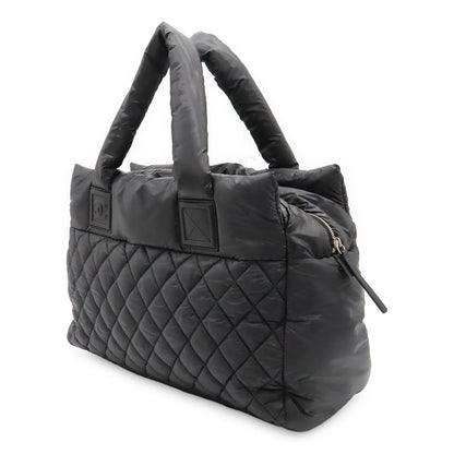 Chanel Coco Cocoon Tote Quilted Nylon Leather Black Silver — view 2