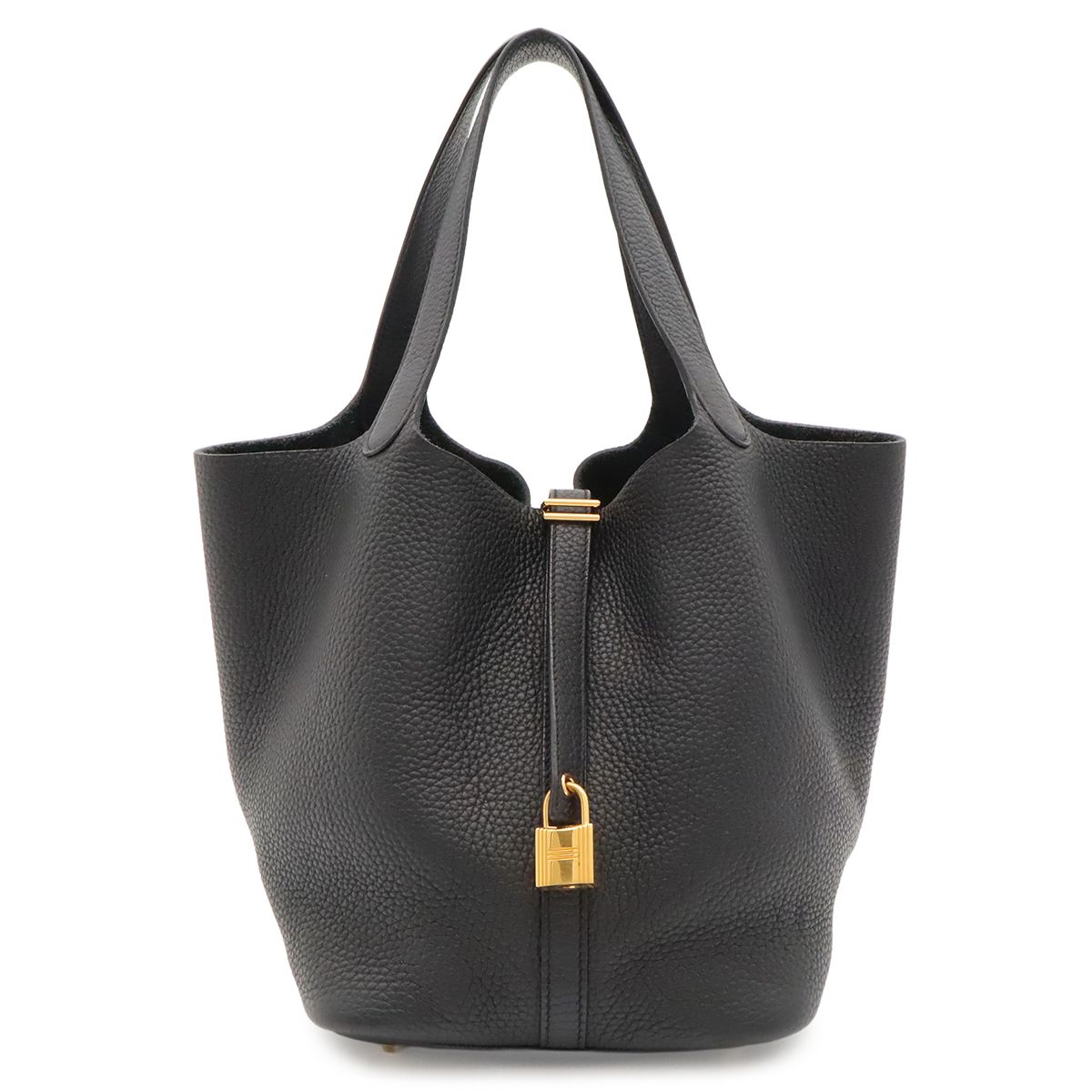 Hermes Picotin Lock MM Tote Taurillon Clemence Leather Black Gold