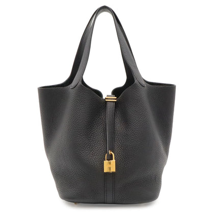 Hermes Picotin Lock MM Tote Taurillon Clemence Leather Black Gold