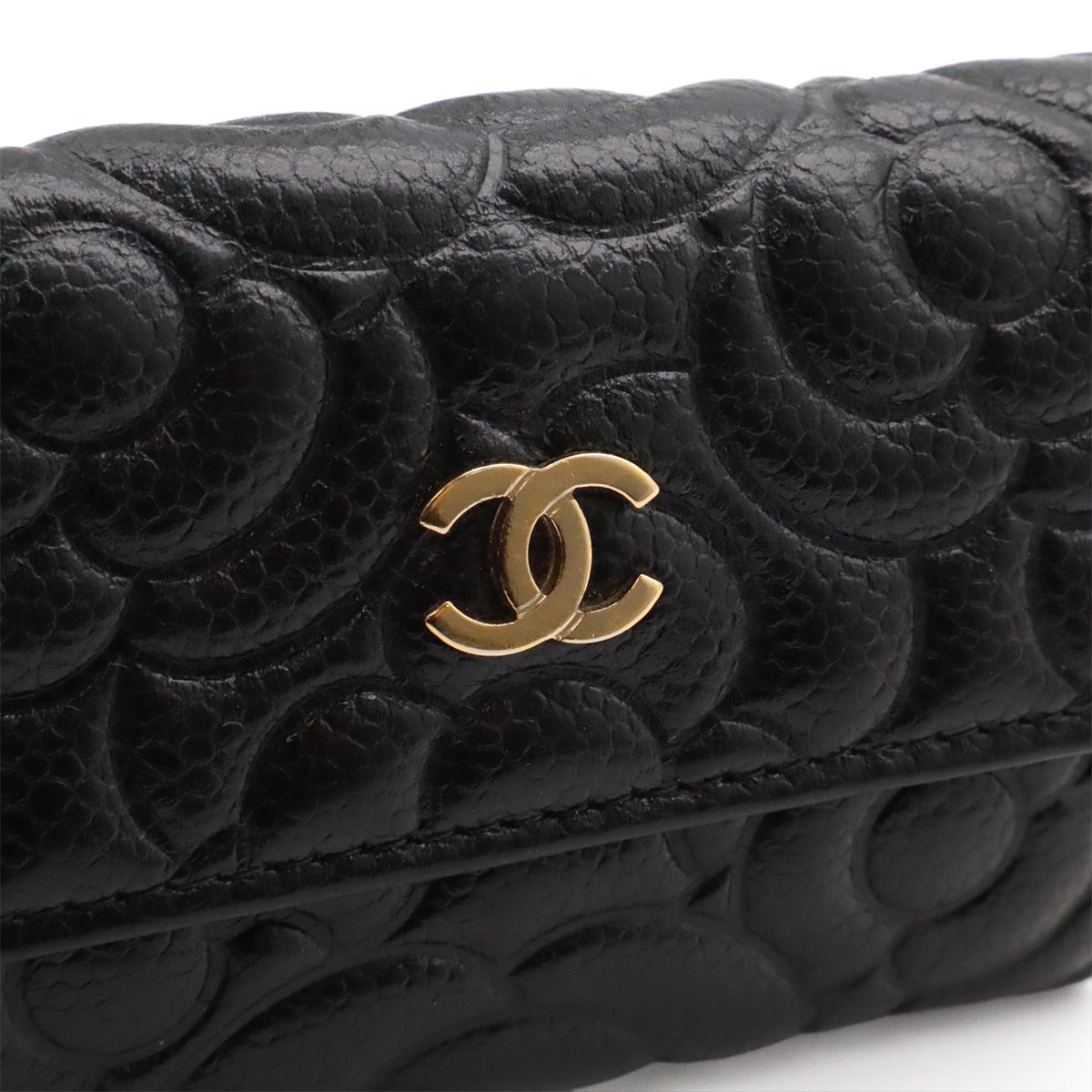 Chanel Camellia Embossed CC Logo Card Case Business Holder Caviar Leather Black — view 4