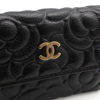 Chanel Camellia Embossed CC Logo Card Case Business Holder Caviar Leather Black — view 4