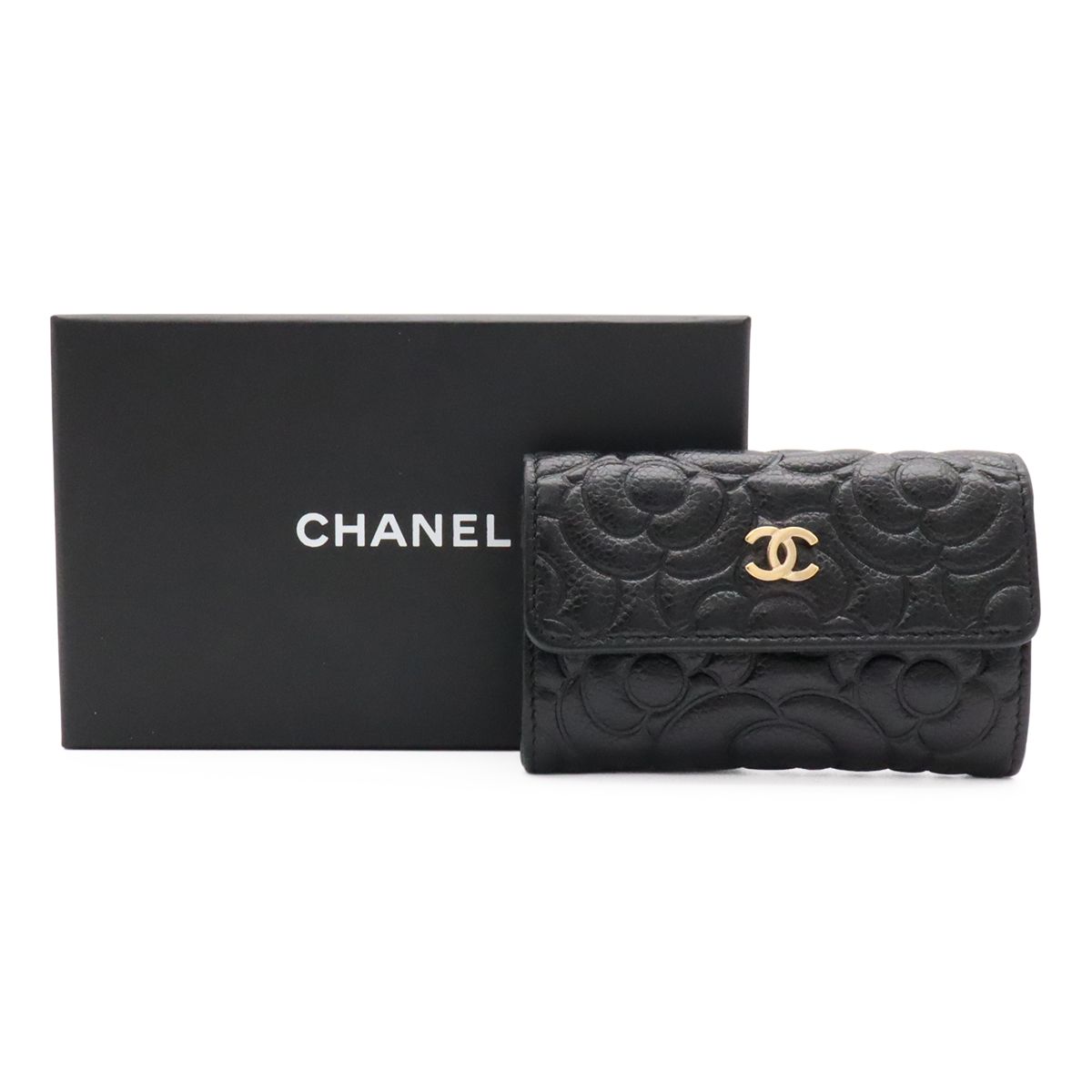 Chanel Camellia Embossed CC Logo Card Case Business Holder Caviar Leather Black — view 7