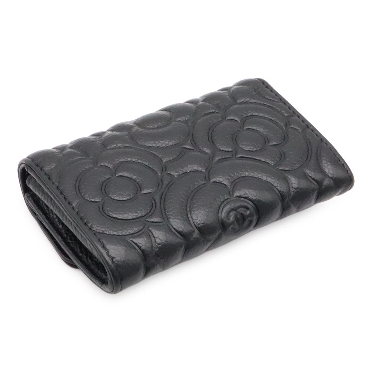 Chanel Camellia Embossed CC Logo Card Case Business Holder Caviar Leather Black — view 2