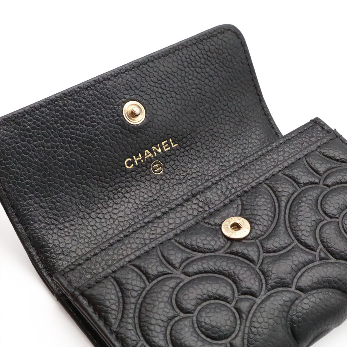 Chanel Camellia Embossed CC Logo Card Case Business Holder Caviar Leather Black — view 5