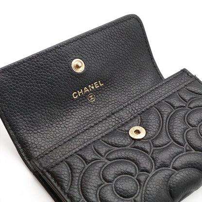 Chanel Camellia Embossed CC Logo Card Case Business Holder Caviar Leather Black — view 5