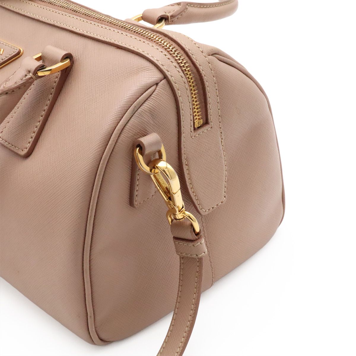Prada Triangle Logo Saffiano Mini Boston Bag 2-Way Leather Cammeo Overseas — view 8