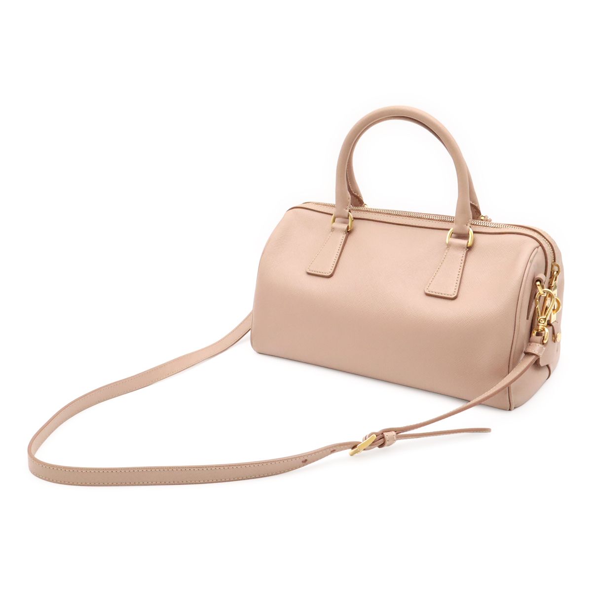 Prada Triangle Logo Saffiano Mini Boston Bag 2-Way Leather Cammeo Overseas — view 2