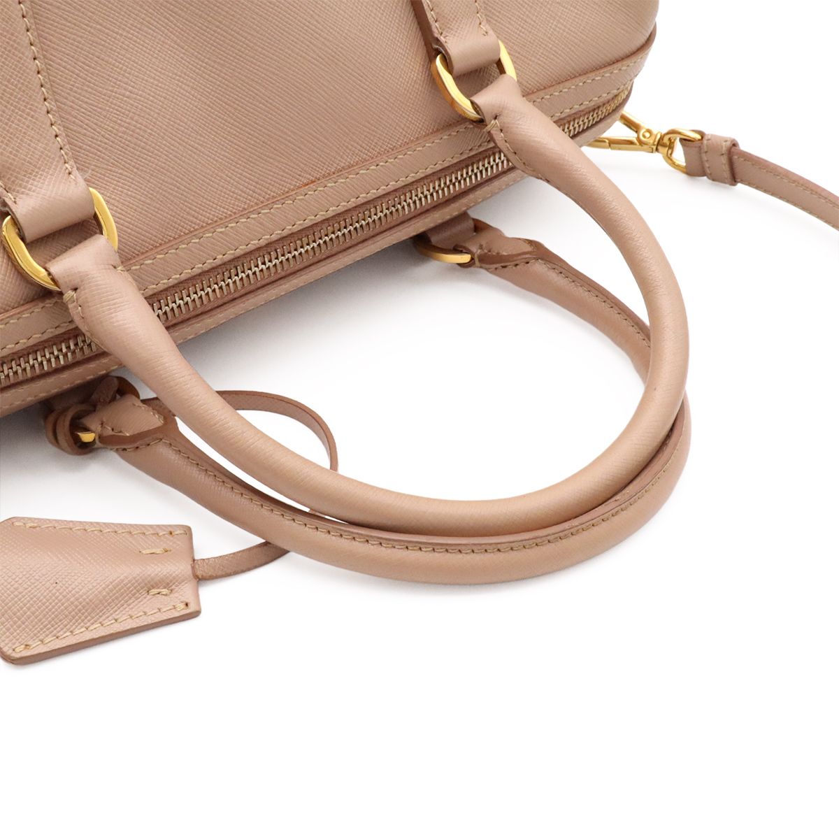 Prada Triangle Logo Saffiano Mini Boston Bag 2-Way Leather Cammeo Overseas — view 4