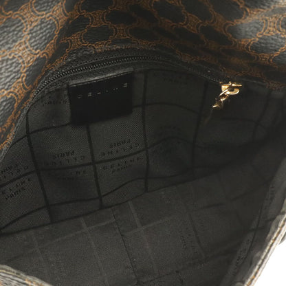 Celine Macadam Pattern Shoulder Bag Pochette Crossbody Leather Black Dark Brown — view 5
