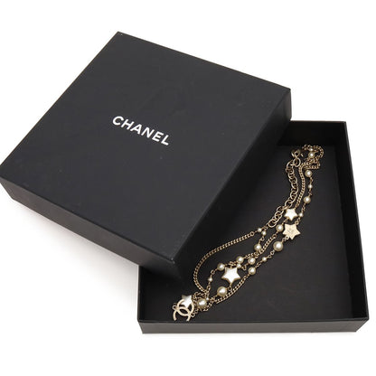 Chanel CC Logo CC Mark Star Double Chain Pendant Faux Pearl Gold White — view 8