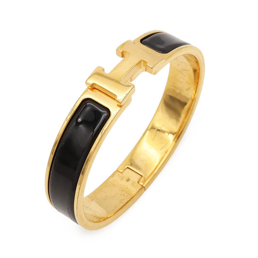 Hermes Clic H PM Ash Bracelet Bangle Enamel Gold Plated Black