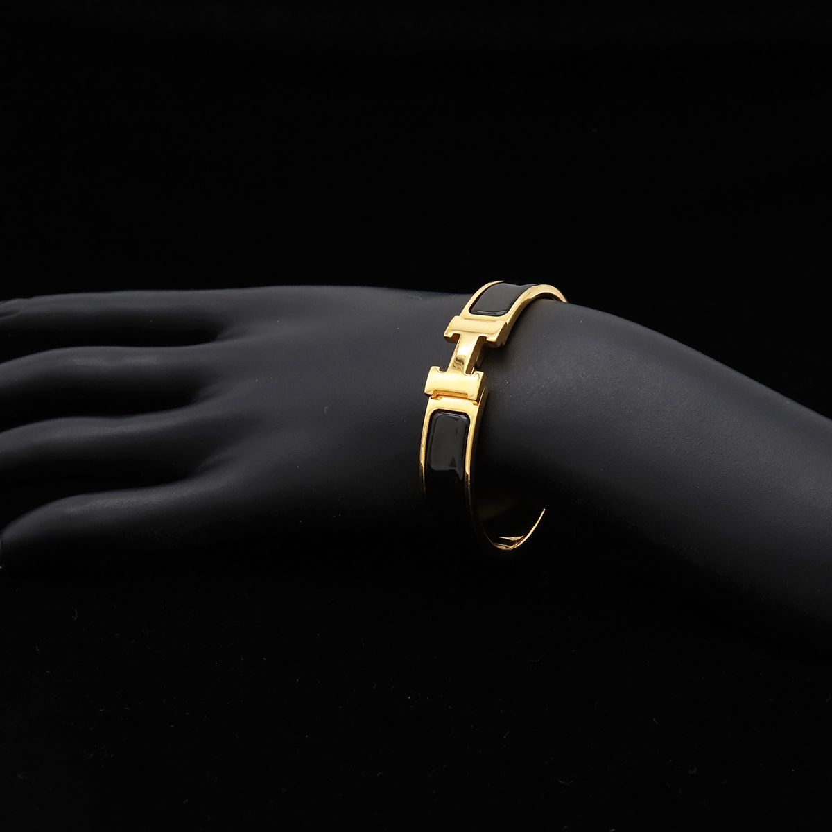 Hermes Clic H PM Ash Bracelet Bangle Enamel Gold Plated Black — view 6
