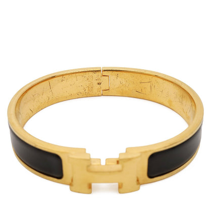 Hermes Clic H PM Ash Bracelet Bangle Enamel Gold Plated Black — view 5