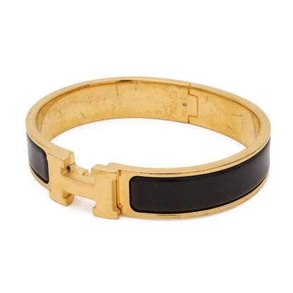 Hermes Clic H PM Ash Bracelet Bangle Enamel Gold Plated Black — view 2