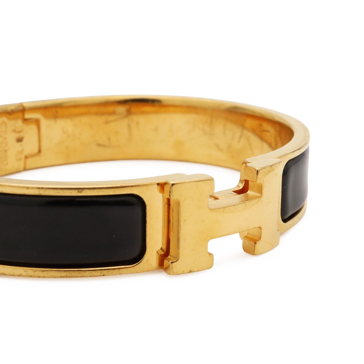 Hermes Clic H PM Ash Bracelet Bangle Enamel Gold Plated Black — view 4