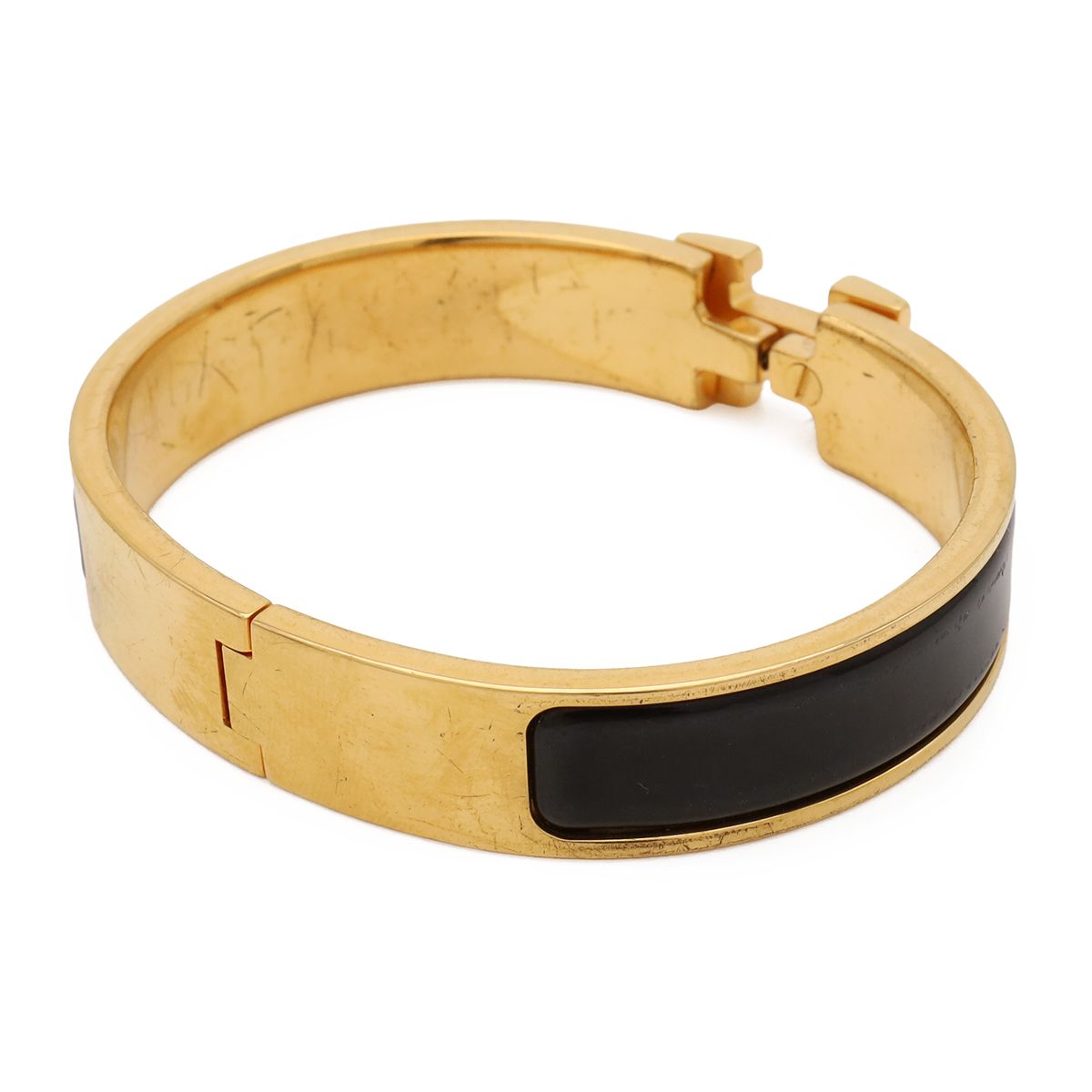 Hermes Clic H PM Ash Bracelet Bangle Enamel Gold Plated Black — view 3
